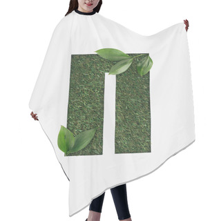 Personality  Top View Of Cyrillic Letter With Green Grass On Background And Natural Leaves In Corners Isolated On White Hair Cutting Cape