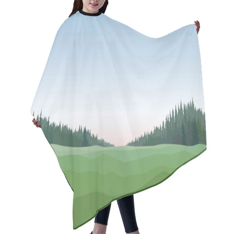 Personality  Rural Landscape With Forest, Meadows And Fields. Countryside Nature Skyline Background Hair Cutting Cape