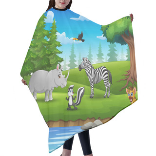 Personality  Vector Illustration Of The Wild Animals Are Enjoying Nature By The River Hair Cutting Cape