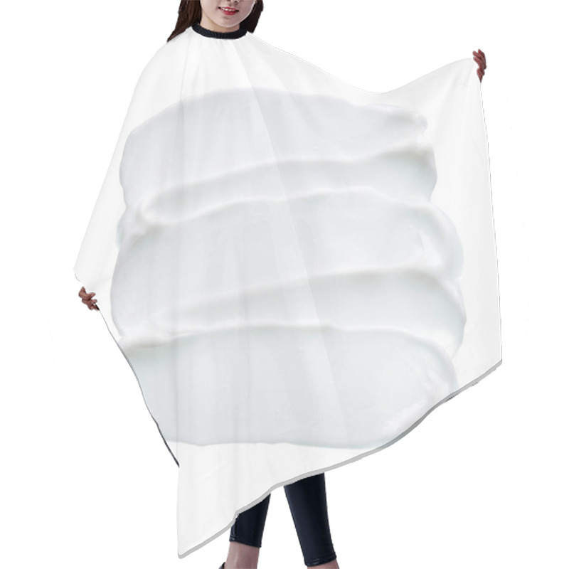 Personality  White texture and smear of face cream or white acrylic paint isolated on white background hair cutting cape