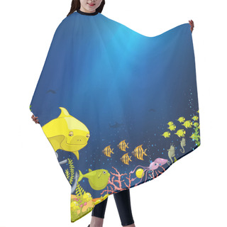 Personality  Cartoon Background Of Underwater Life. Hair Cutting Cape