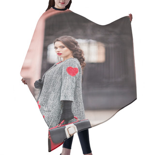 Personality  Beautiful Woman Wearing Coat With Hearts Hair Cutting Cape