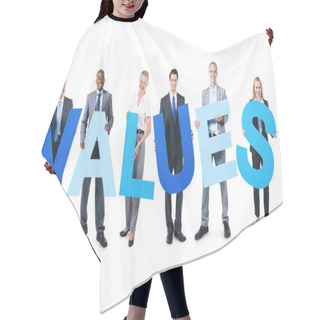 Personality  Business People Holding The Letters VALUES Hair Cutting Cape