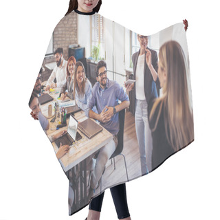 Personality  Business Colleagues In Conference Meeting Room During Presentation Hair Cutting Cape