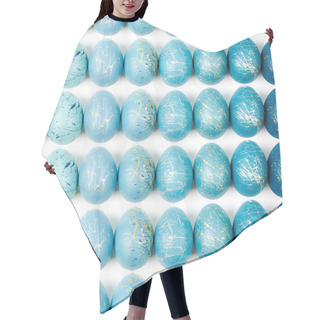 Personality  Pattern Background  With  Blue And Turquoise Speckled Easter Eggs.  Ester Concept Hair Cutting Cape