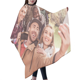 Personality  Young People Taking Selfie In Forest Hair Cutting Cape