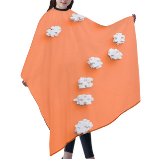 Personality   Top View Of Question Mark Shape With White Puzzle Pieces On Orange Hair Cutting Cape
