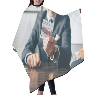 Personality  Cropped View Of Investor Holding Money Near Businesspeople With Documents On Blurred Foreground  Hair Cutting Cape