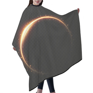 Personality  Abstract Vector Light Effect Of Golden Line Of Light. Movement Light Lines Moving In A Circle. Lighting Equipment For Advertising Brochures, Banners And Materials. Hair Cutting Cape