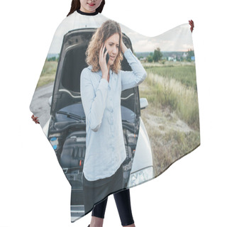 Personality  Woman Calling To Car Emergency Service Hair Cutting Cape