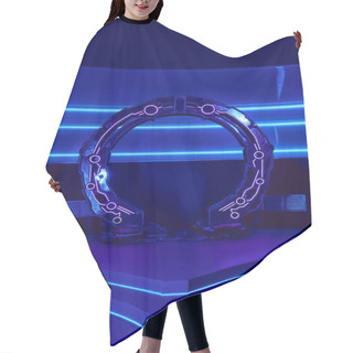 Personality  Arch-shaped Neon-lit Equipment In Innovative Science Center, Futuristic Concept Hair Cutting Cape