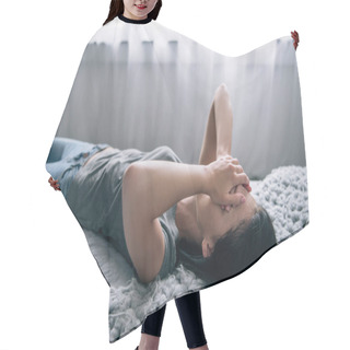 Personality  Depressed Woman Lying On Bed And Covering Face At Home Hair Cutting Cape