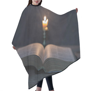 Personality  Scriptures And Candles On A Wooden Table Hair Cutting Cape