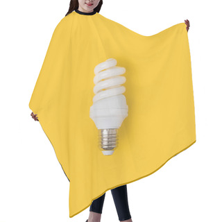 Personality  Close Up View Of White Light Bulb Isolated On Yellow Hair Cutting Cape