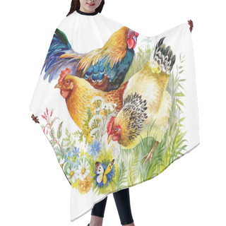 Personality  Chicken And Rooster In The Grass Hair Cutting Cape