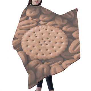 Personality  Top View Of Delicious Cookies In Shape Of Coffee Beans And Round Cookie Hair Cutting Cape