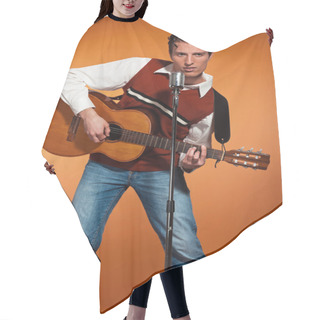 Personality  Retro Fifties Rock And Roll Singer Playing Acoustic Guitar. Stud Hair Cutting Cape