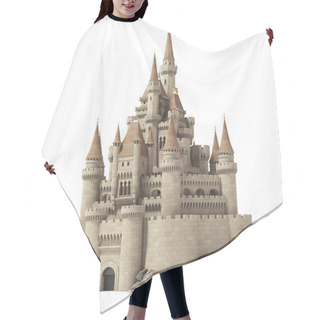 Personality  Old Fairytale Castle On The Hill Isolated On White. Hair Cutting Cape