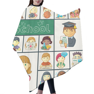 Personality  Set Of School Icons With Kids Hair Cutting Cape