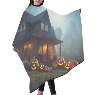 Personality  Halloween House Surrounded By Pumpkins . High Quality Illustration Hair Cutting Cape