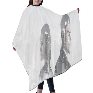 Personality  Double Exposure Of Attractive Woman And Handsome Man And New York Evening Cityscape  Hair Cutting Cape