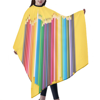 Personality  Panoramic Shot Of Color Pencils Set Isolated On Yellow Hair Cutting Cape
