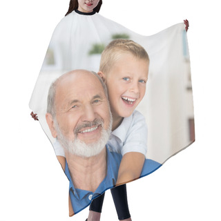 Personality  Laughing Grandfather With His Grandson Hair Cutting Cape