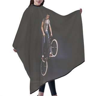 Personality  Bmx Cyclist Performing Stunt Hair Cutting Cape