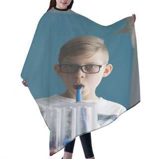 Personality  Young Boy Breaths Deep Exercise With Incentive Spirometer. Threeflow Respiratory Exerciser For Help Perform Normal Breathing. Hair Cutting Cape