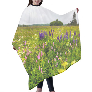 Personality  View Of Green Field With Wild Flowers And Lupines Hair Cutting Cape