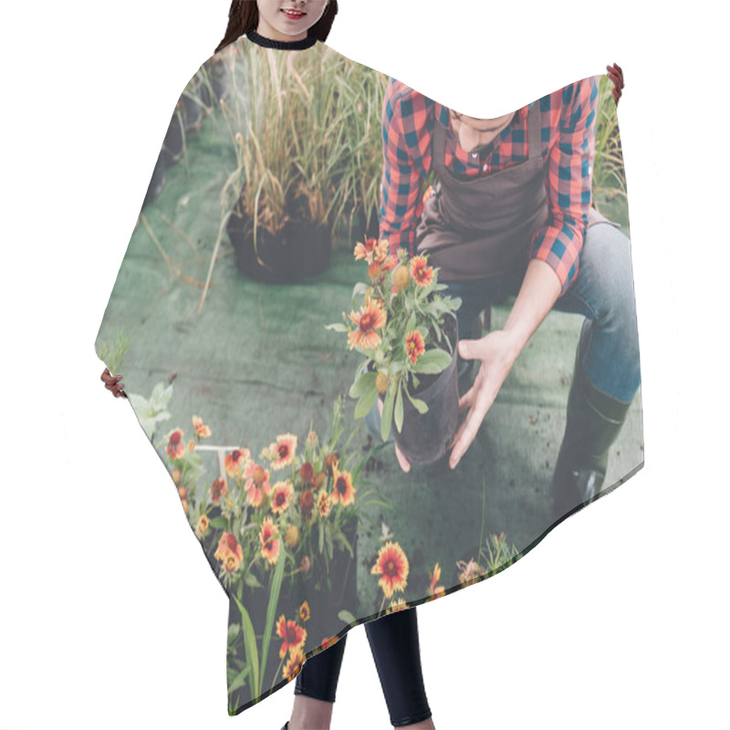 Personality  Gardener Checking Flower In Garden Hair Cutting Cape