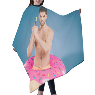 Personality  Man In Inflatable Ring Hair Cutting Cape