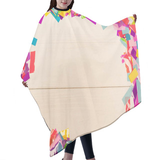 Personality  Top View Of Colorful Bright Confetti Frame On Wooden Background Hair Cutting Cape