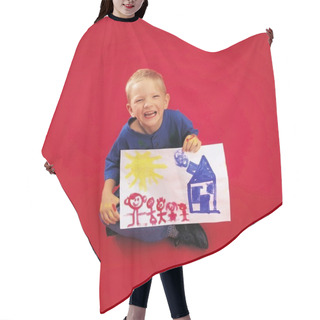 Personality  Child Posing And Holding Painting Hair Cutting Cape