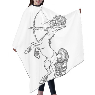 Personality  Rearing Centaur Holding Bow And Arrow. Vintage Style Sketch. Hair Cutting Cape
