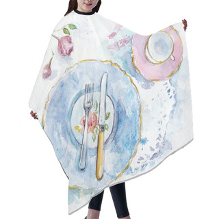 Personality  Watercolor Table Setting Hair Cutting Cape