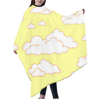 Personality  Seamless Doodle Pattern. Cartoon White Clouds On A Yellow Background. Hair Cutting Cape