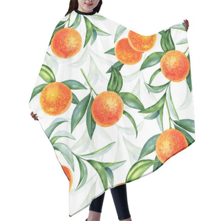Personality  Oranges Watercolor Seamless Pattern. Hand Drawn Illustration Of Citrus Ripe Fruits And Leaves On Branches. Endless Tropical Background. For Fabric And Wallpaper. Hair Cutting Cape