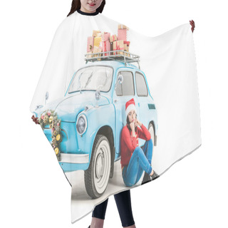 Personality  Woman Near Car With Christmas Gifts Hair Cutting Cape