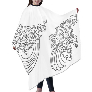 Personality  Line Thai Wave Tattoo.Japanese Wave Vector Set And Thai Style.Outline Japanese Wave Dawn From Line Thai Style.Thai Water Wave Isolate On White Background. Hair Cutting Cape
