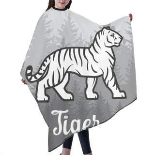Personality  Double Exposure White Tiger In Forest Poster Design. Vector Illustration On Foggy Background. Hair Cutting Cape