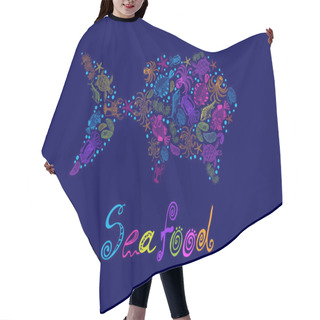 Personality  Vector Set Of A Seafood In The Form Of Fish With The Inscription Hair Cutting Cape