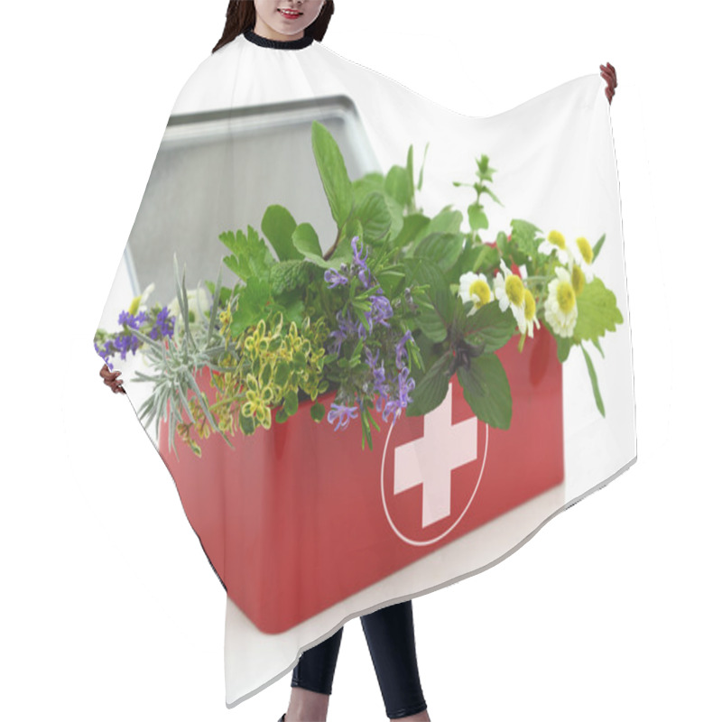 Personality  Fresh herbs in first aid kit hair cutting cape