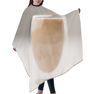 Personality  Glass Cup Filled With Coffee With Milk On White Background Hair Cutting Cape