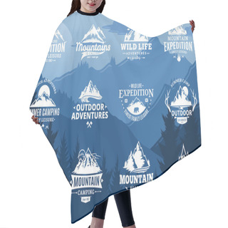 Personality  Set Of Vector Mountain And Outdoor Adventures Logo Hair Cutting Cape