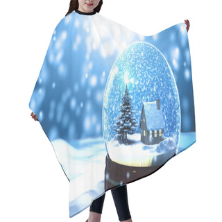 Personality  Christmas Snow Globe Snowflake With Snowfall On Blue Background Hair Cutting Cape