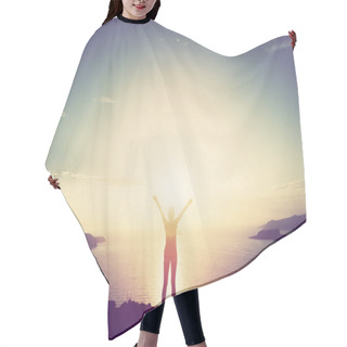 Personality  Happy Woman On Cliff Hair Cutting Cape