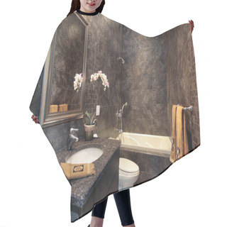 Personality  Powder Room With Black Granite Walls Hair Cutting Cape