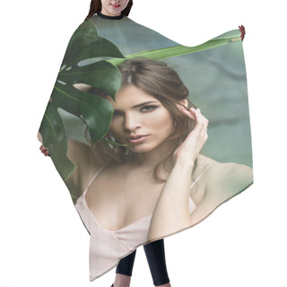 Personality  Beautiful Woman With Palm Leaf Hair Cutting Cape