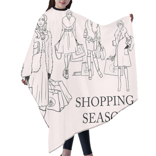 Personality  Stylish Women With Shopping Bags Hair Cutting Cape